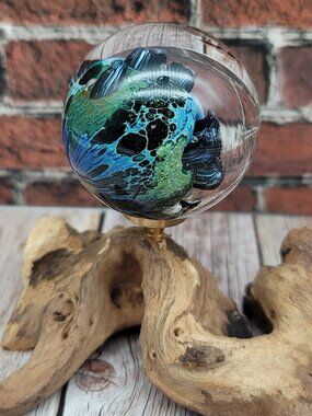 Josh Simpson Signed JS07 Inhabited Little Planet 1.75" Art Glass Orb Marble